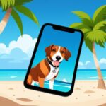 Furry Companion: A dog adorns the homescreen of a phone against the backdrop of a serene beach, symbolizing the unexpected twists and turns of travel adventures